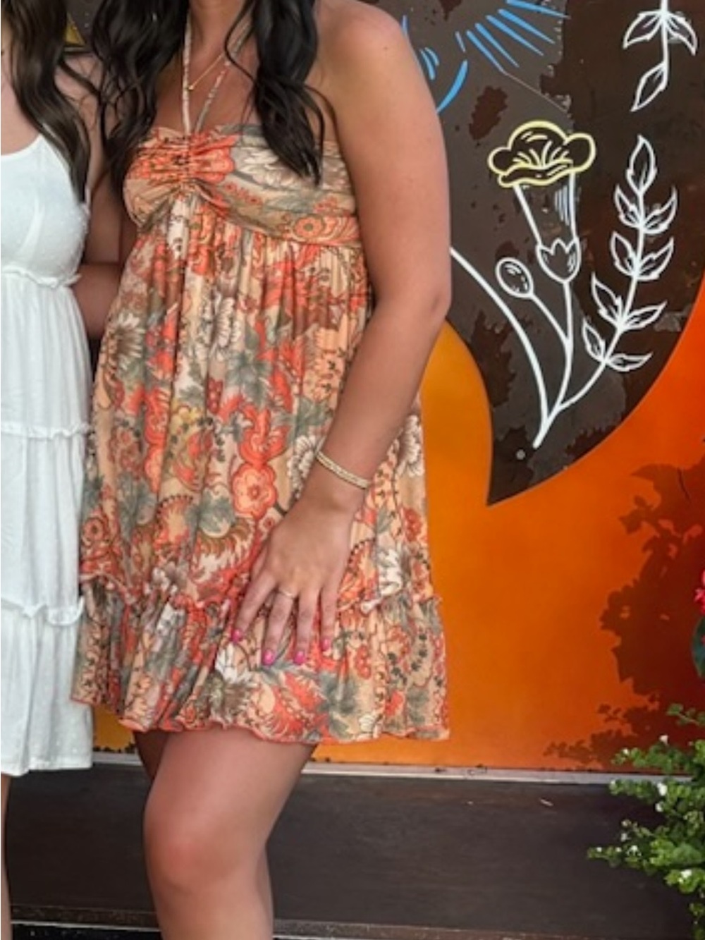 Floral Orange-Accent Summer Mini Dress